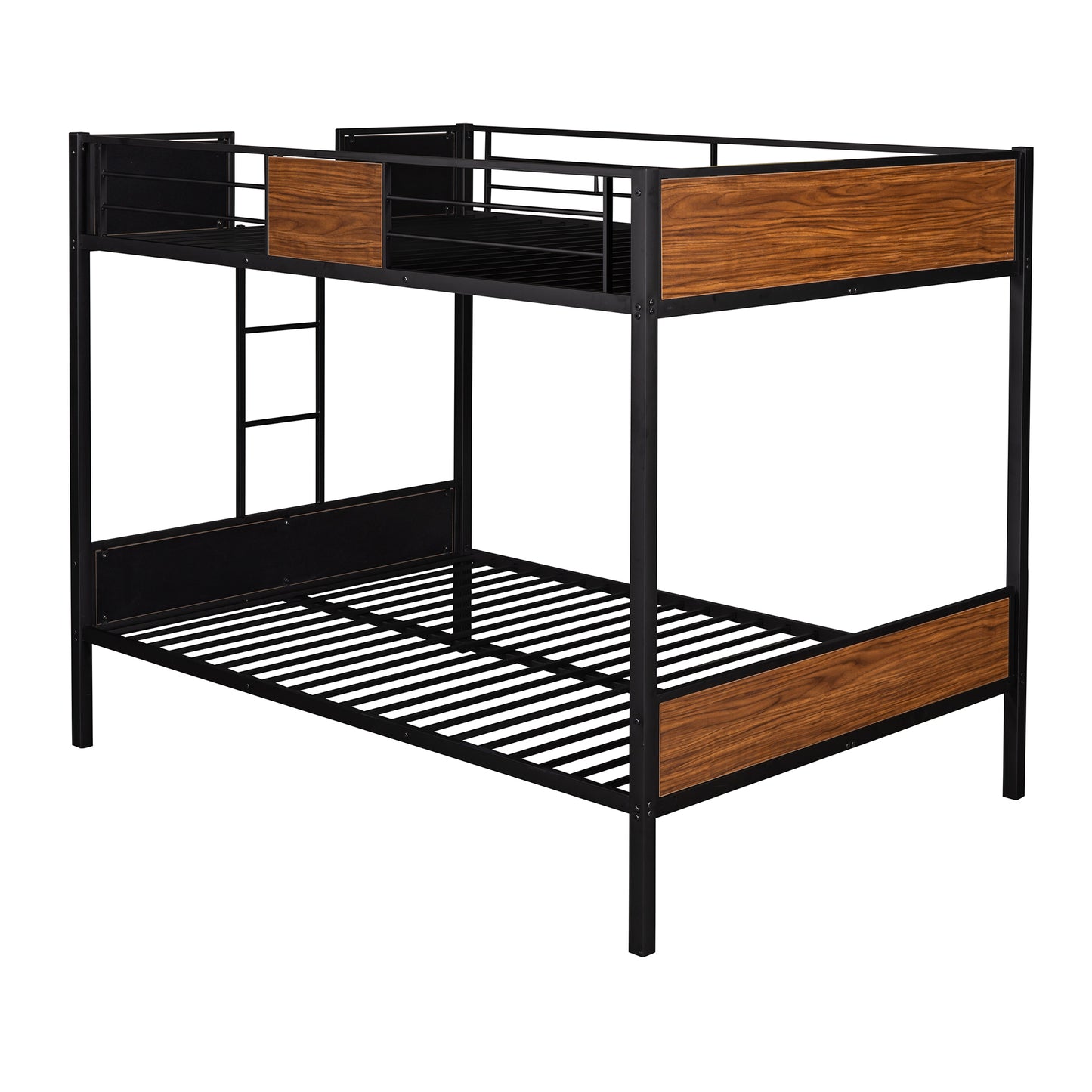 Contemporary Double-over-Double Steel Frame Bunk Bed with Safety Rail & Built-In Ladder