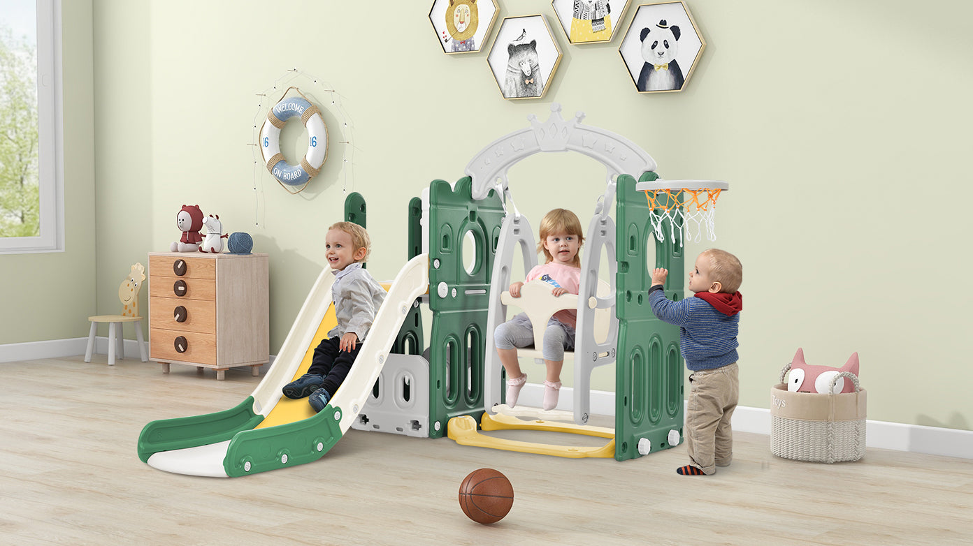 5-in-1 Kids Playground Climber Slide and Swing Set