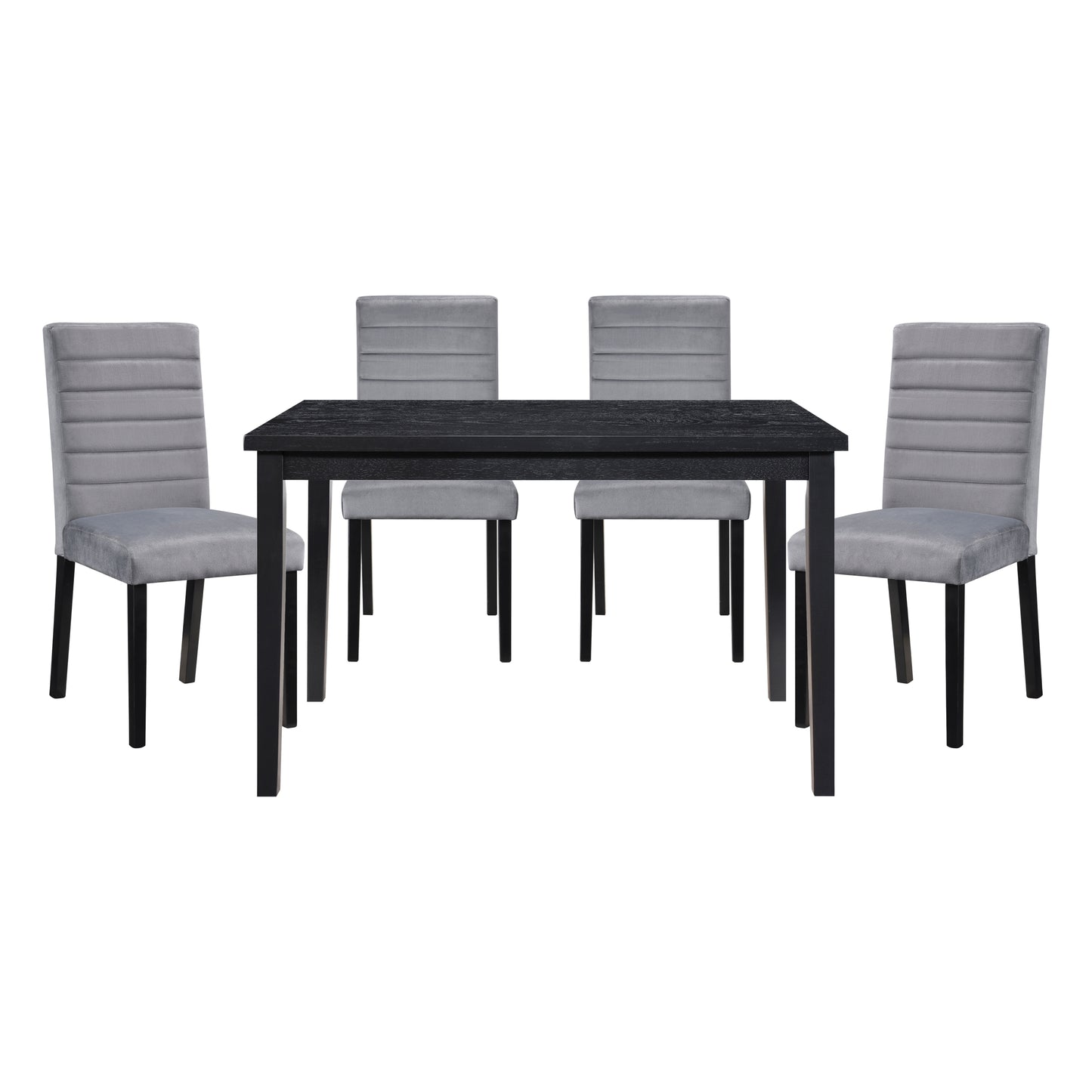 5pc Dining Set Black Finish Dining Table and 4x Gray Velvet Side Chairs Casual Style Wooden Furniture Dining Room Furniture