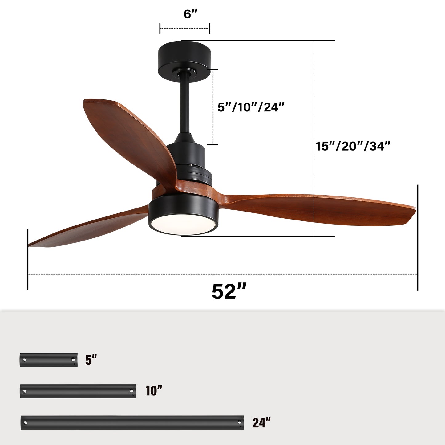 52 Modern Wooden Ceiling Fan with Remote Control and Reversible Airflow