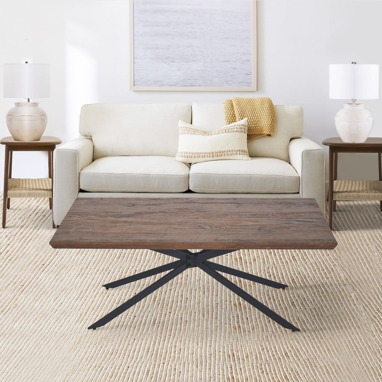 Wooden Coffee Table with Boomerang Legs in Sonoma Brown and Black