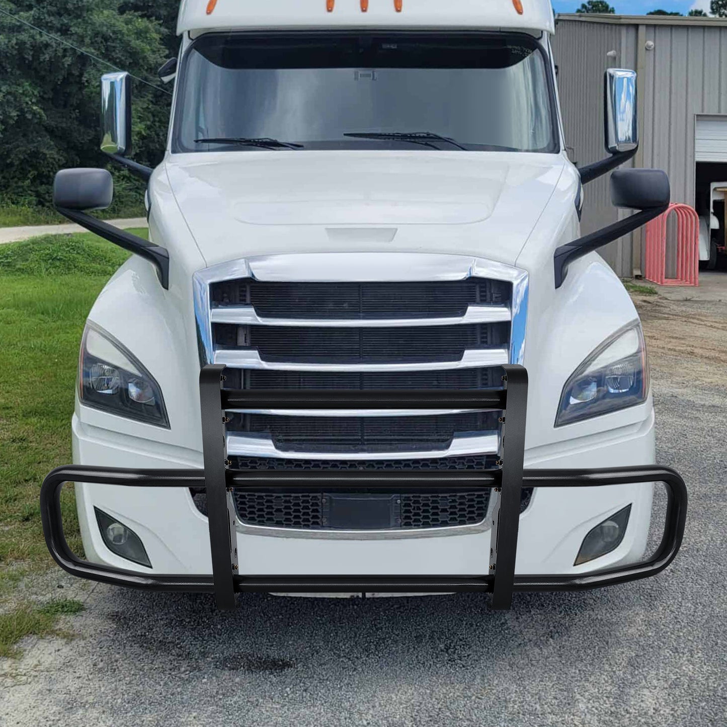 Black Integrated Deer Guard for Freightliner Cascadia 2018-2022 with Brackets