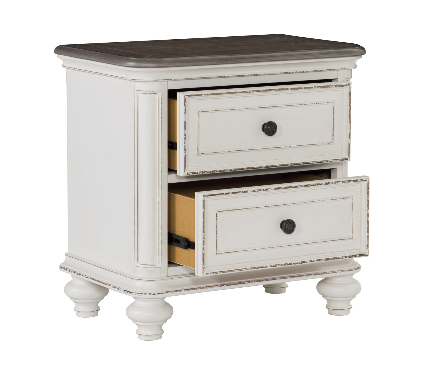 Antique White and Brown-Gray Finish1pc Nightstand of Drawers Black Knobs Traditional Design Bedroom Furniture