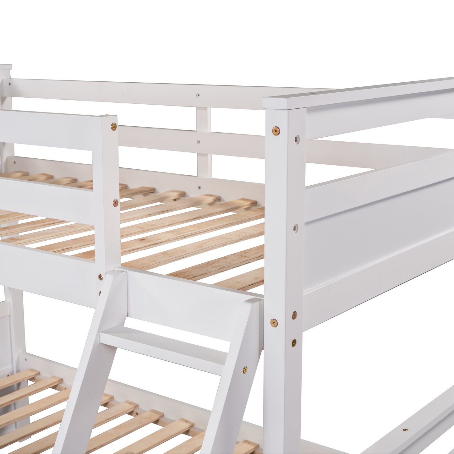 Twin Over Full Bunk Bed with Storage in White - Stylish Space-Saving Solution