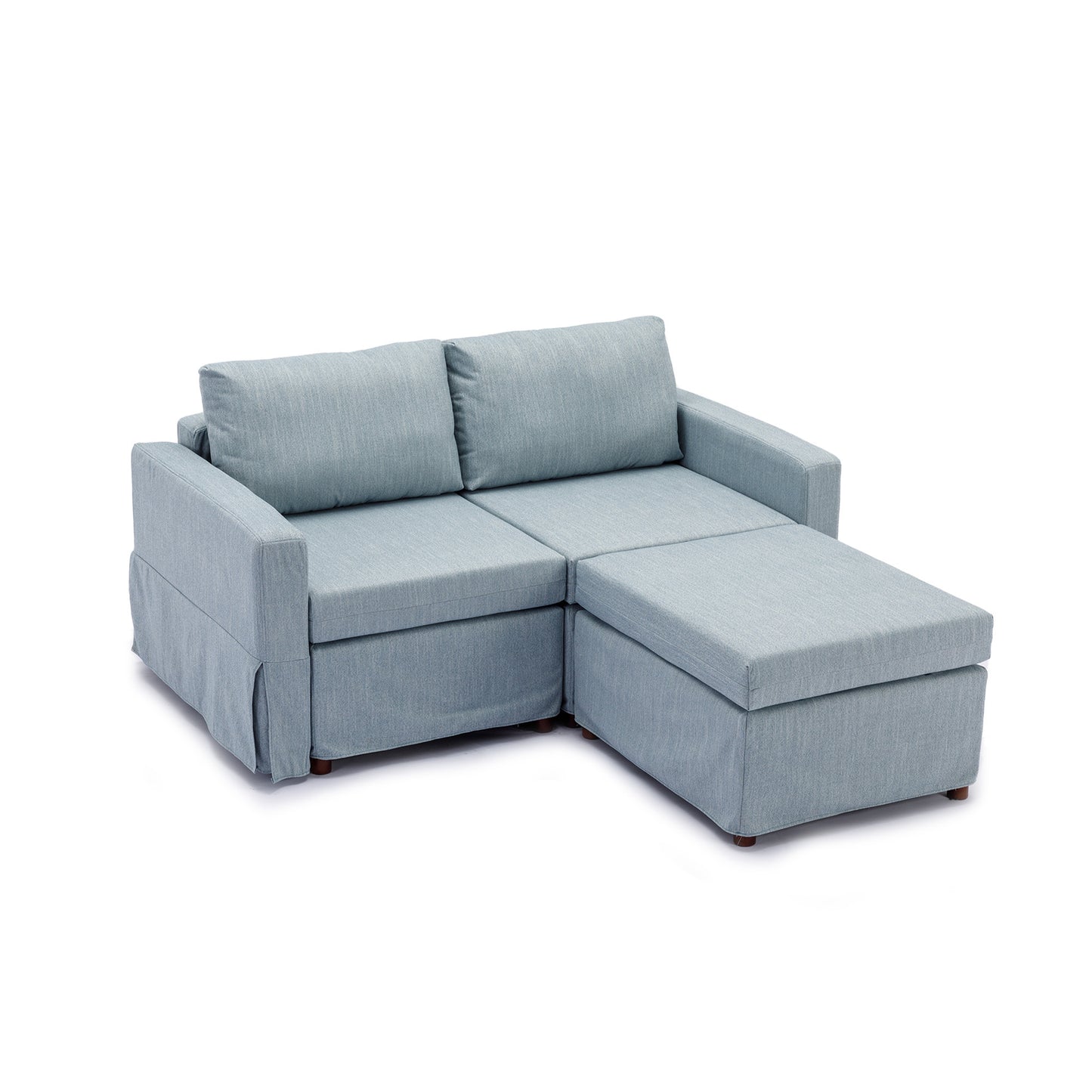 Light Blue 2 Seat Sectional Sofa Set with Ottoman and Removable Washable Cushions