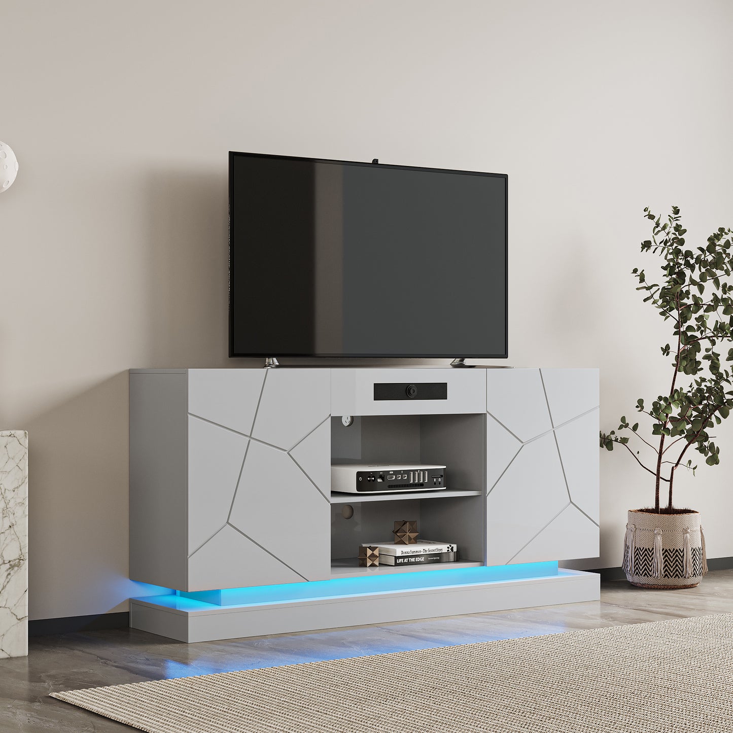 Sleek TV Stand with Bluetooth Speaker and LED Lighting