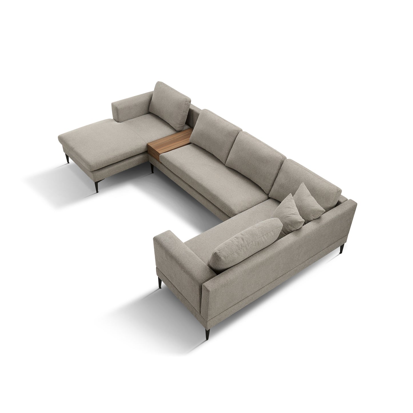 3-Piece U-Shape Upholstered Sectional Sofa Set with Reversible Chaise Lounge, Sand Texture