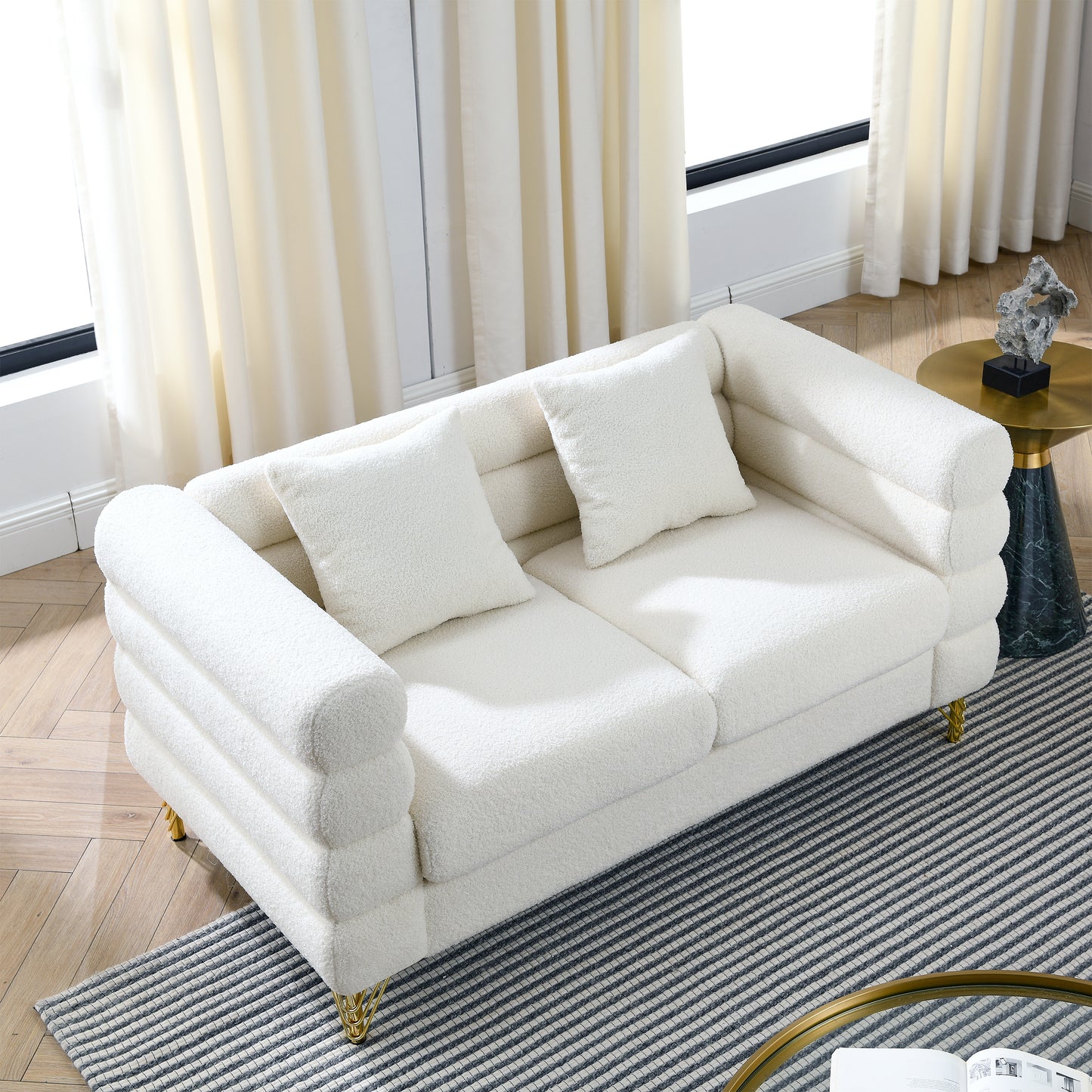 3-seater and 3-seater Combination Sofa in White Teddy (Ivory) with Streamline Modern Design