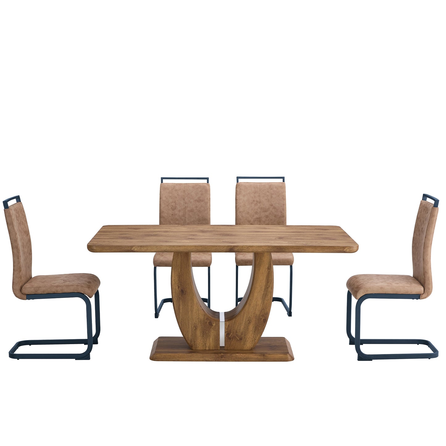 5 Piece Modern Dining Table Set, Rectangular Kitchen Table Set with Wooden Tabletop＆4 Pu Leather Upholstered Chairs Ideal for Dining Room, Kitchen