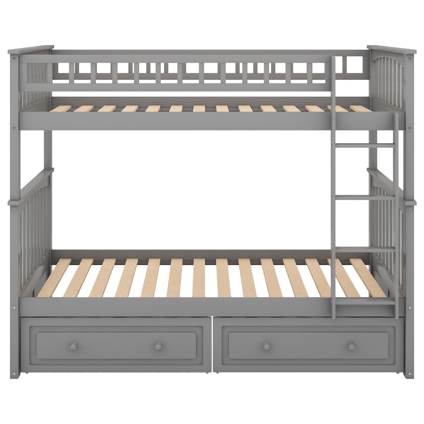 Gray Wood Convertible Bunk Bed with Twin-Over-Twin Beds and Drawers