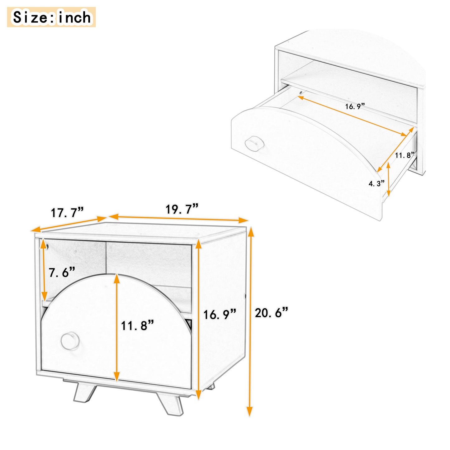 Wooden Nightstand with a Drawer and an Open Storage,End Table for Bedroom,Gray+White