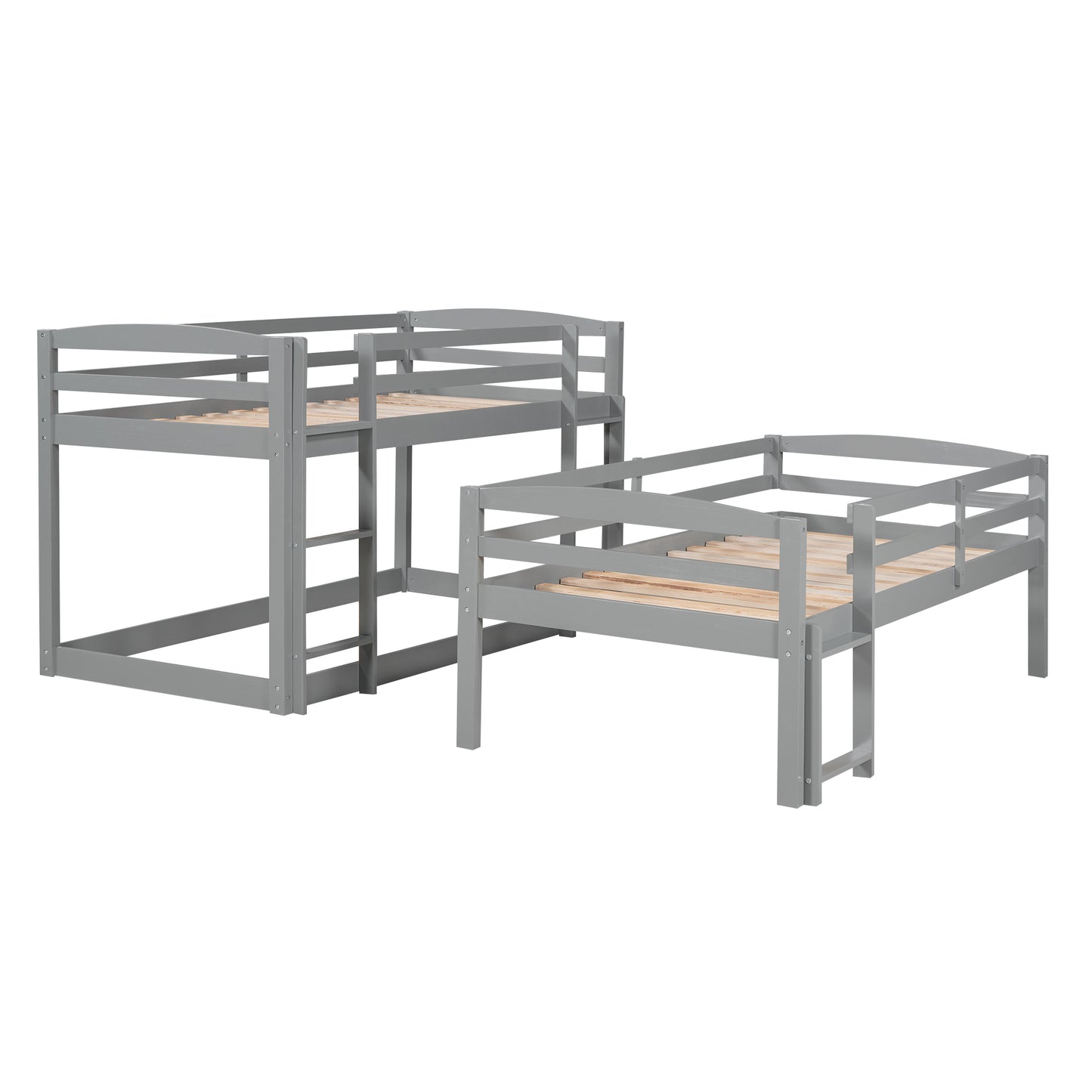 Gray Stain Triple Tier Bunk Bed