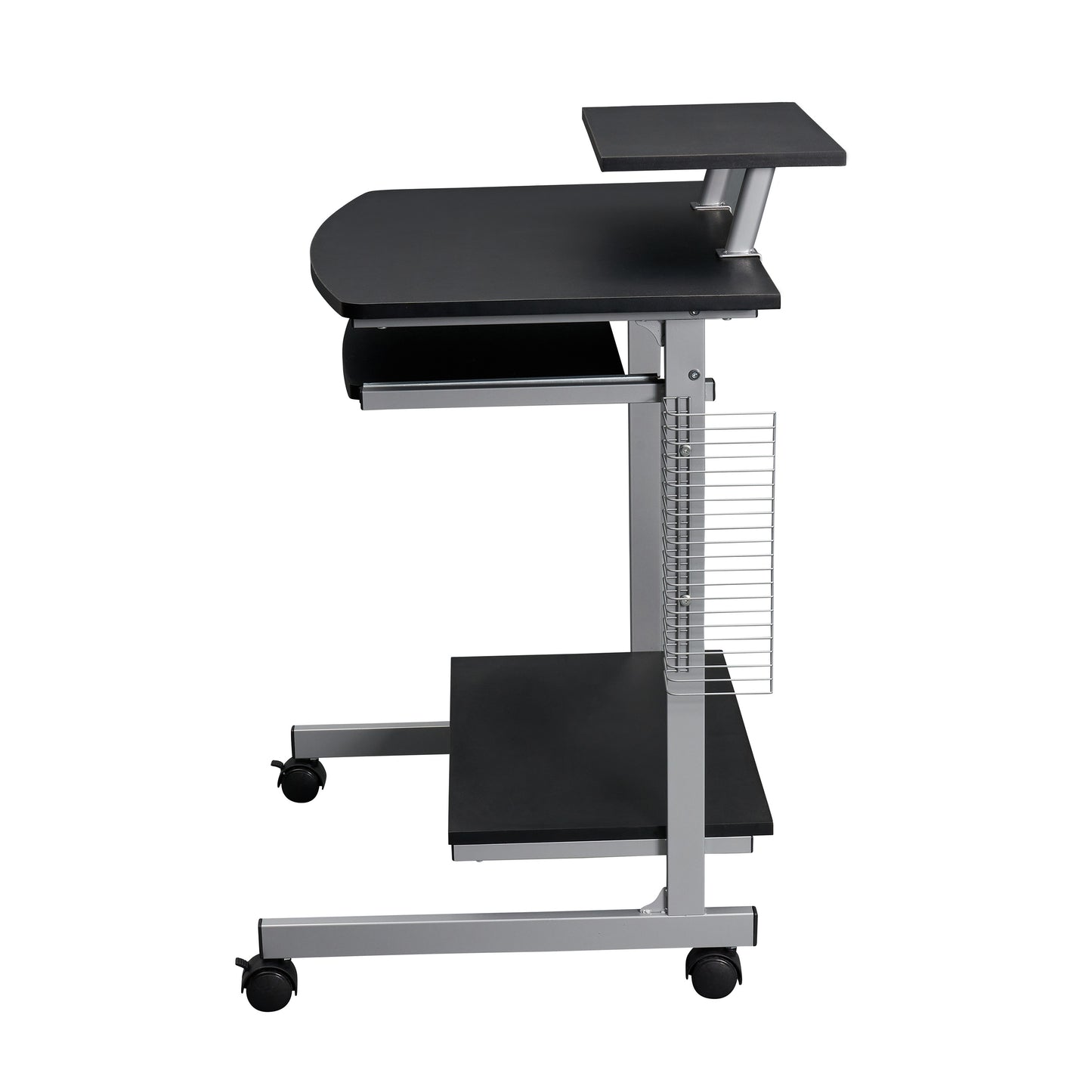 Graphite Compact Computer Cart with Storage and Adjustable Shelves