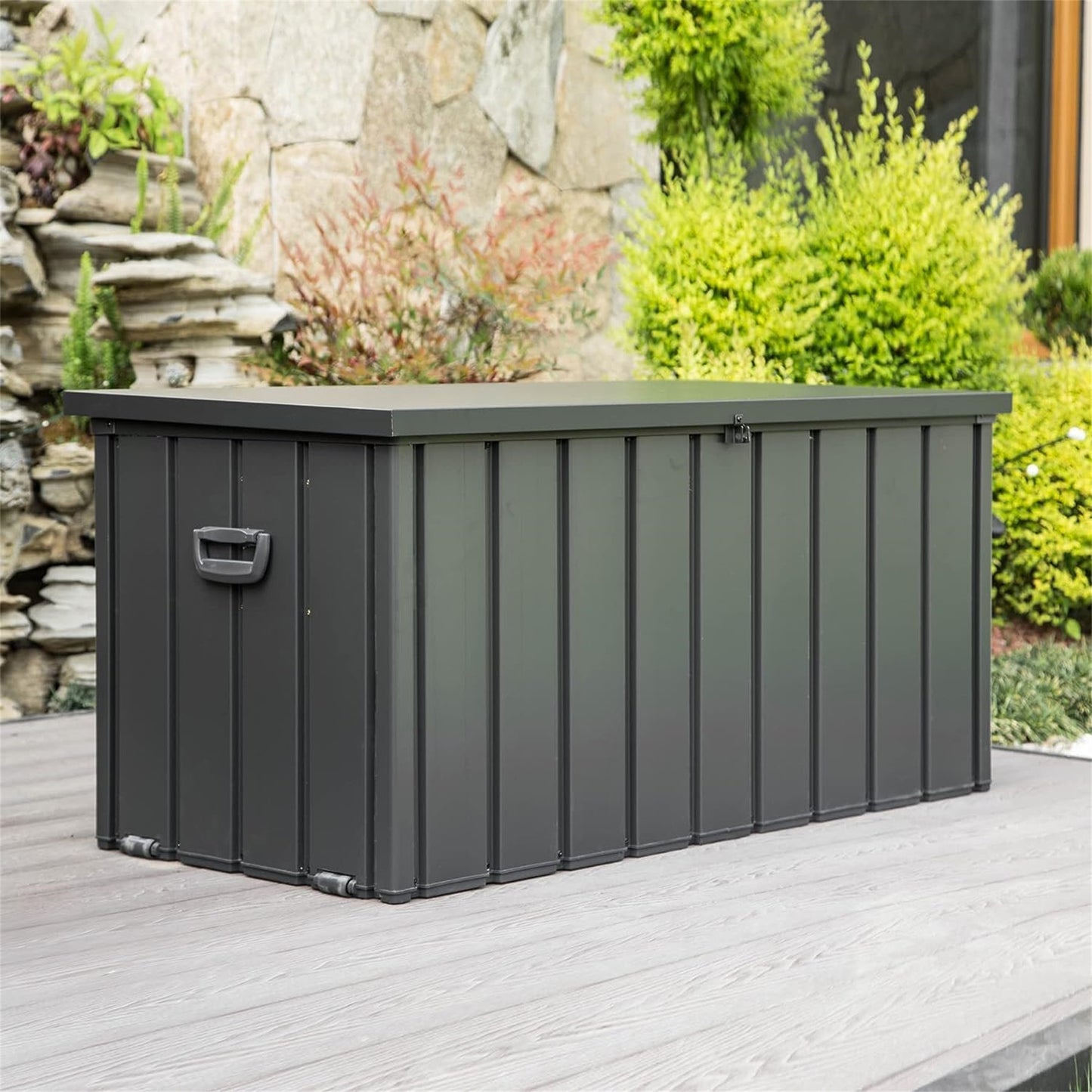 100 Gallon Outdoor Storage Deck Box Waterproof, Large Patio Storage Bin for Outside Cushions, Throw Pillows, Garden Tools, Lockable (Dark Gray)