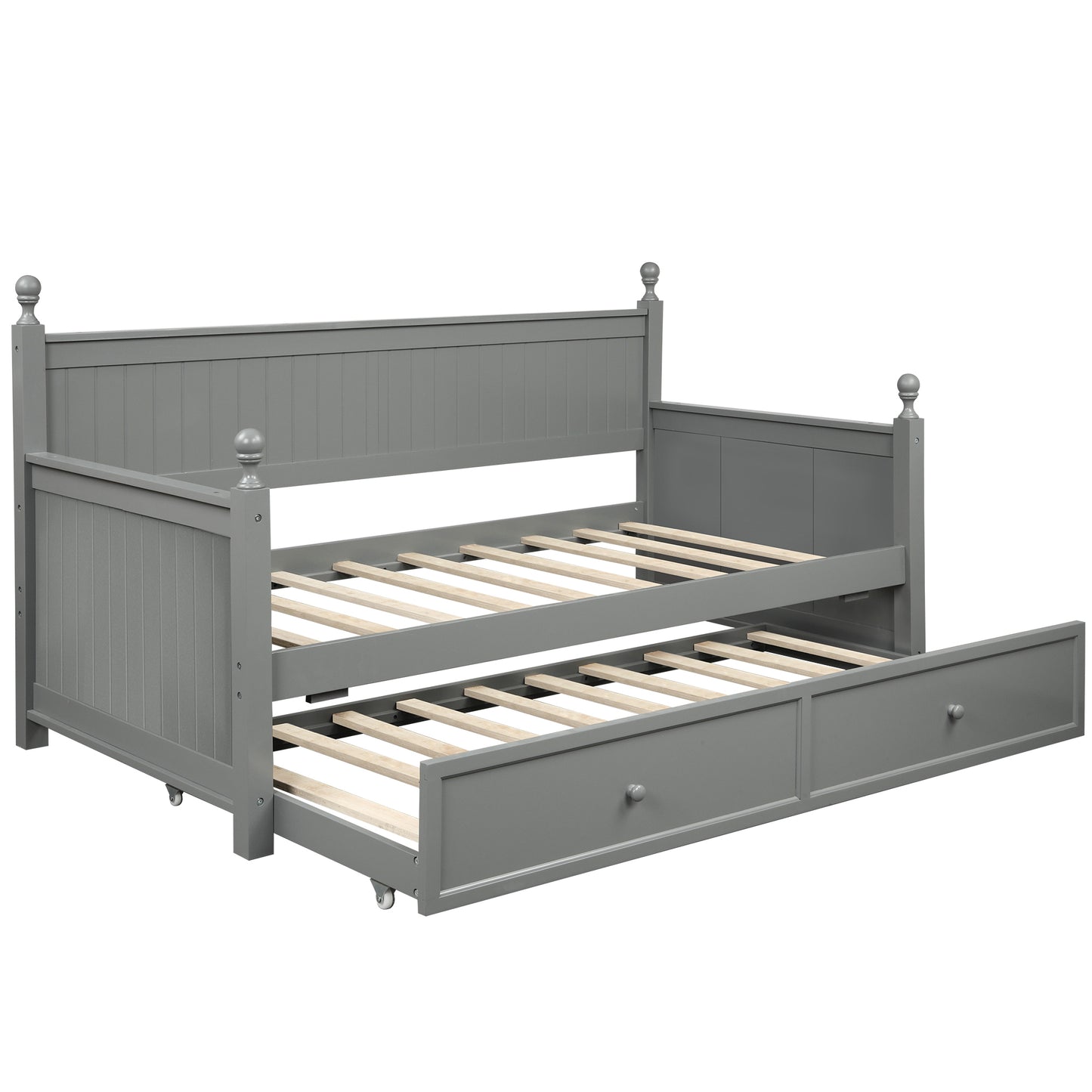 Twin Size Wood Daybed with Twin Size Trundle (Gray)