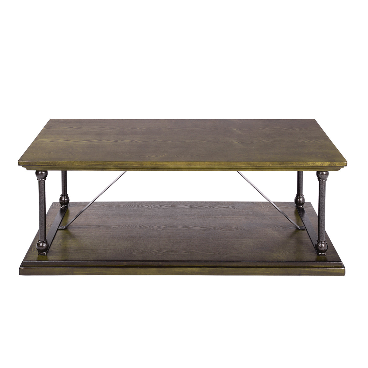 Brown and Black Country Style Coffee Table with Bottom Shelf - 47.2 W X 23.6 D X 16.9 H