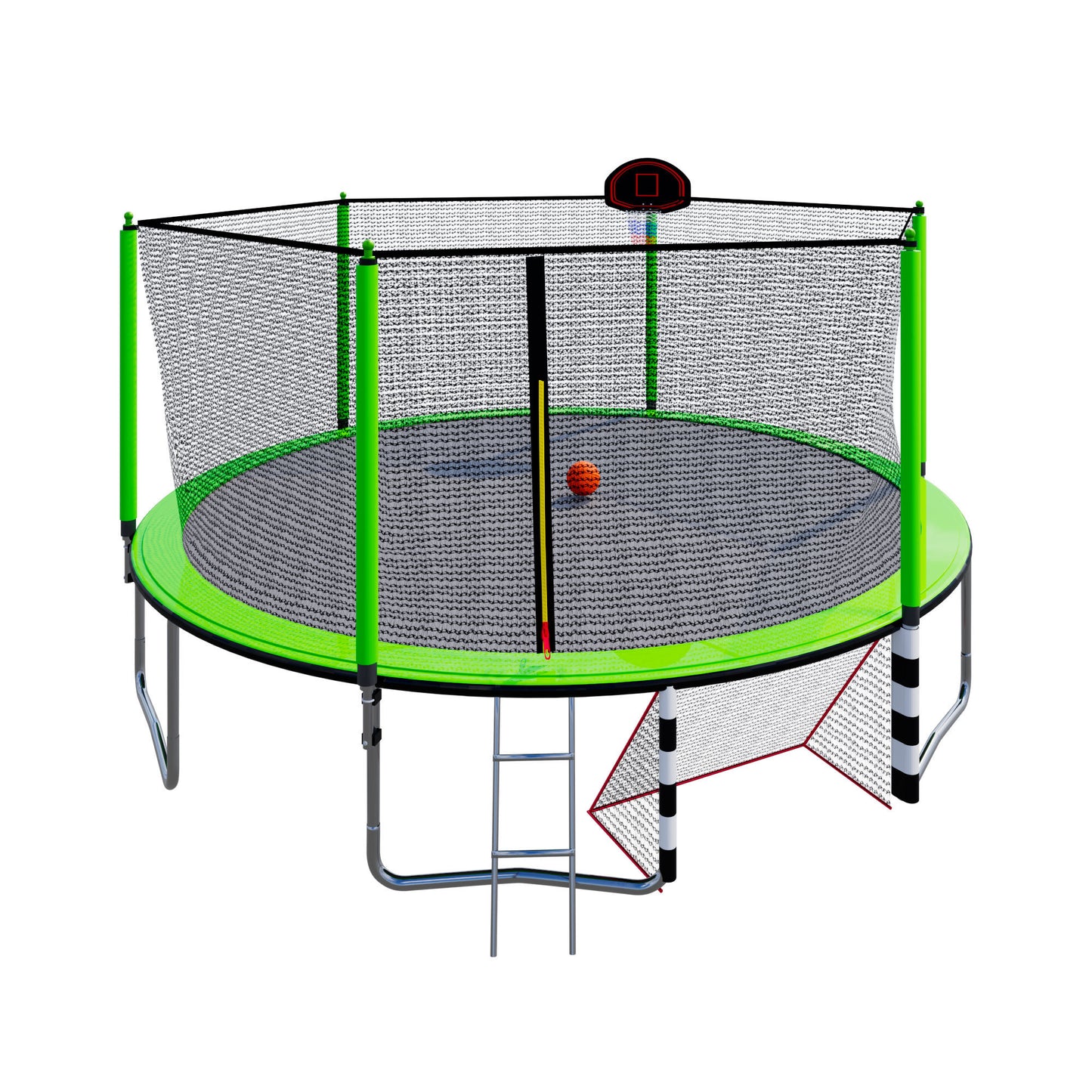 16FT Trampoline with Basketball Hoop pump and Ladder(Inner Safety Enclosure) with soccer goal Green