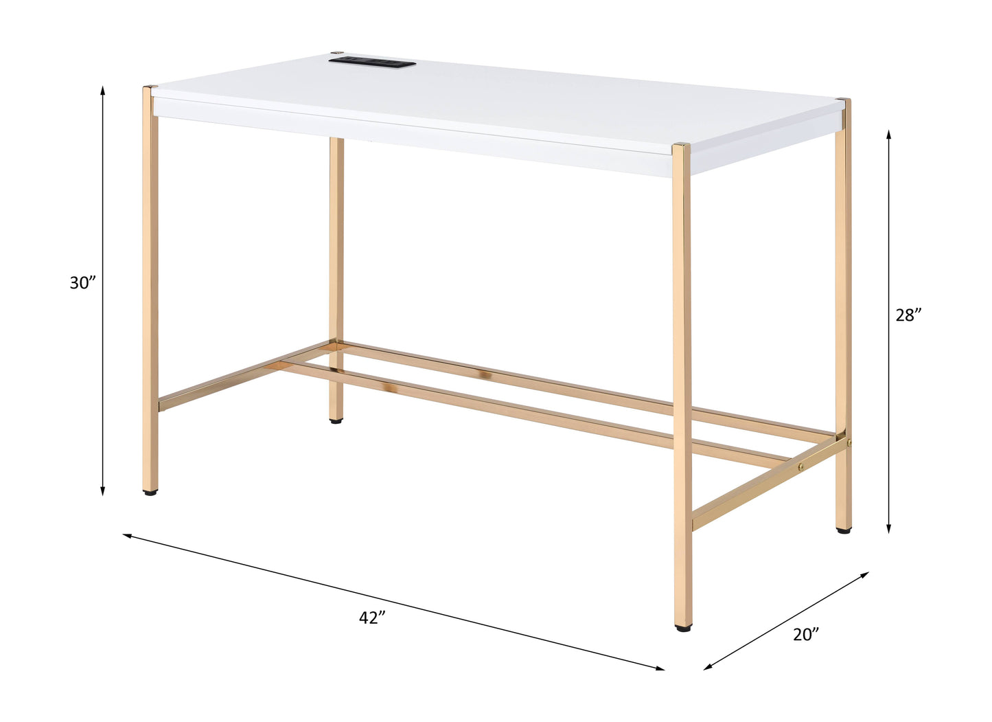 White and Gold Contemporary Writing Desk with USB Port - Midriaks OF00020