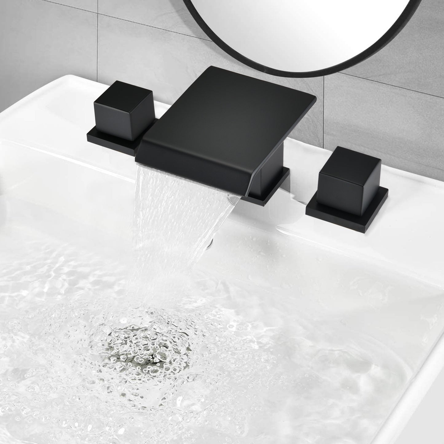 Matte Black Waterfall Bathroom Faucet with Dual Handles