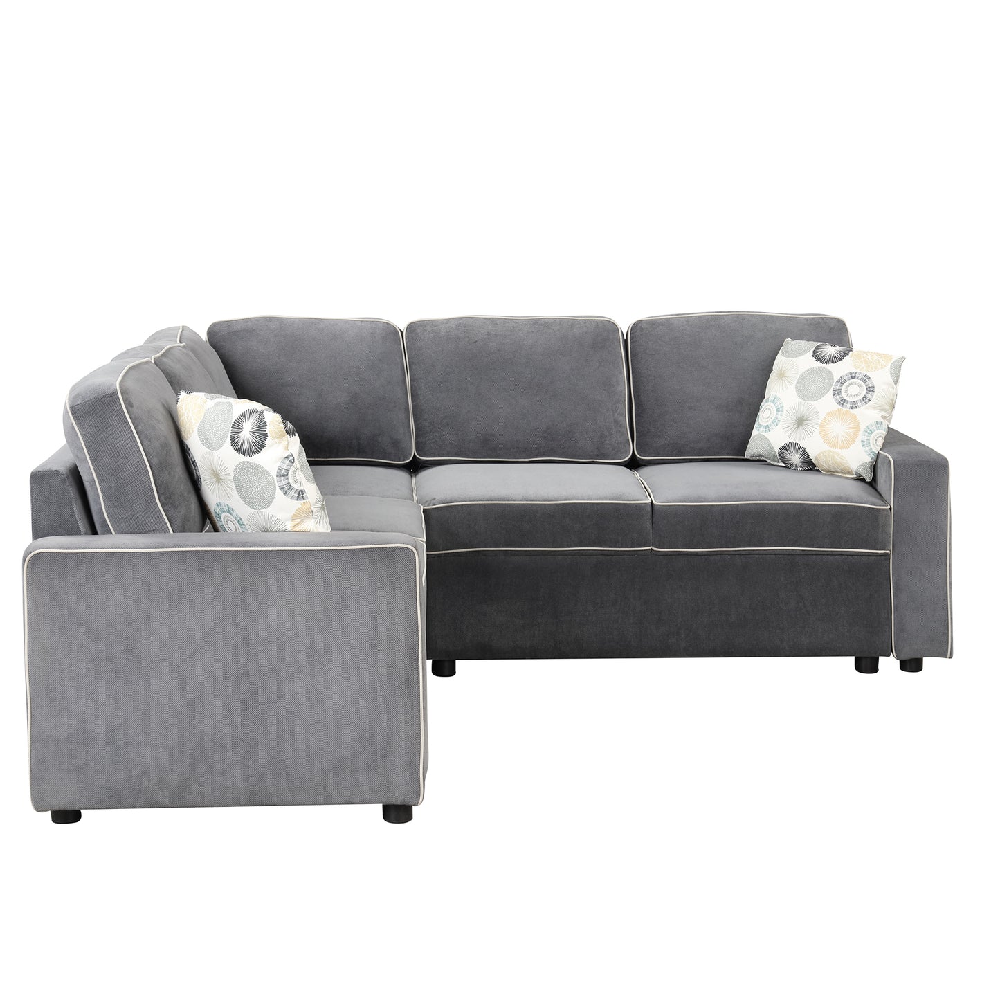 83 L-Shaped Convertible Sleeper Sofa with USB ports, Power Sockets, and Pillows, Gray