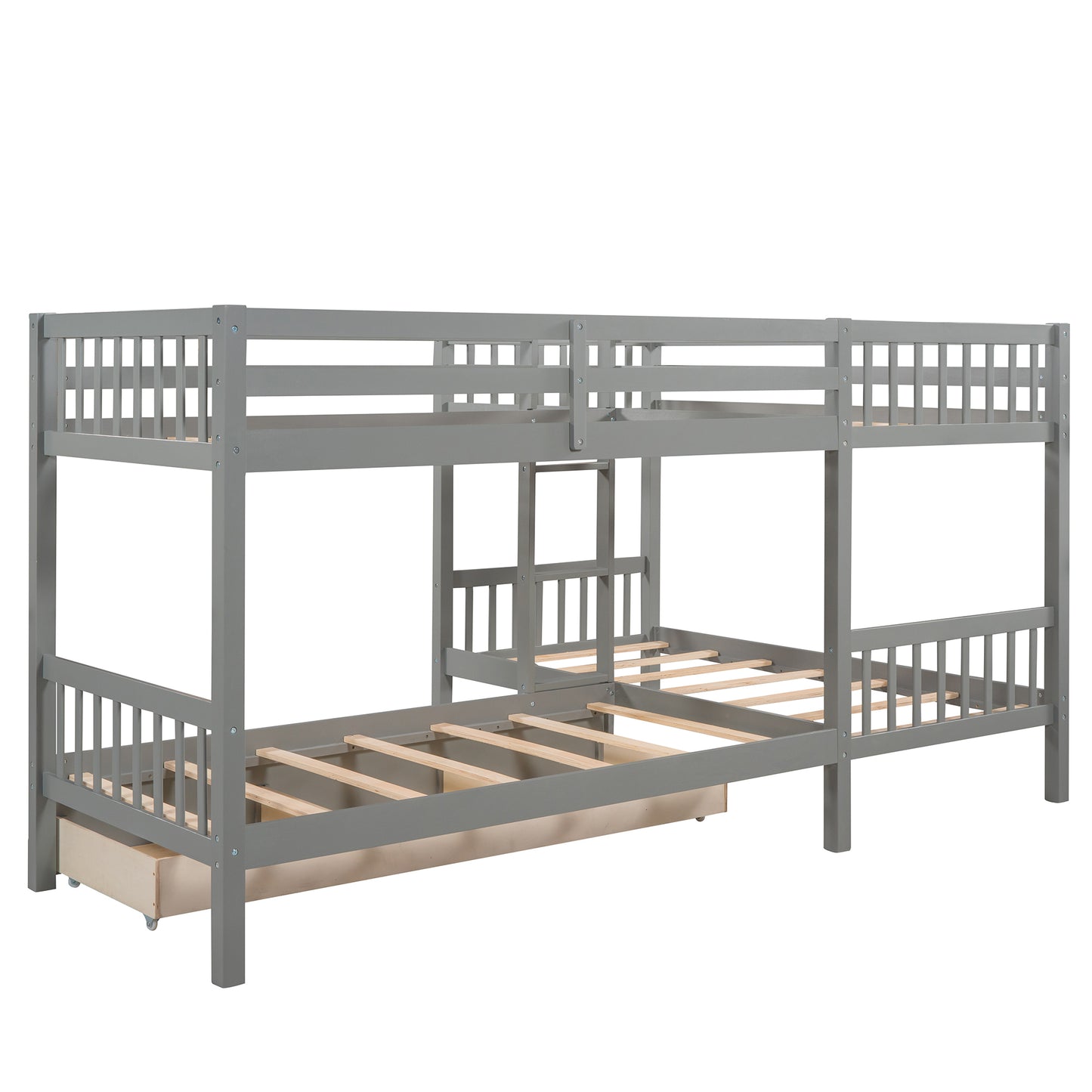 Gray Twin L-Shaped Bunk Bed with Storage Drawers for Space Optimization