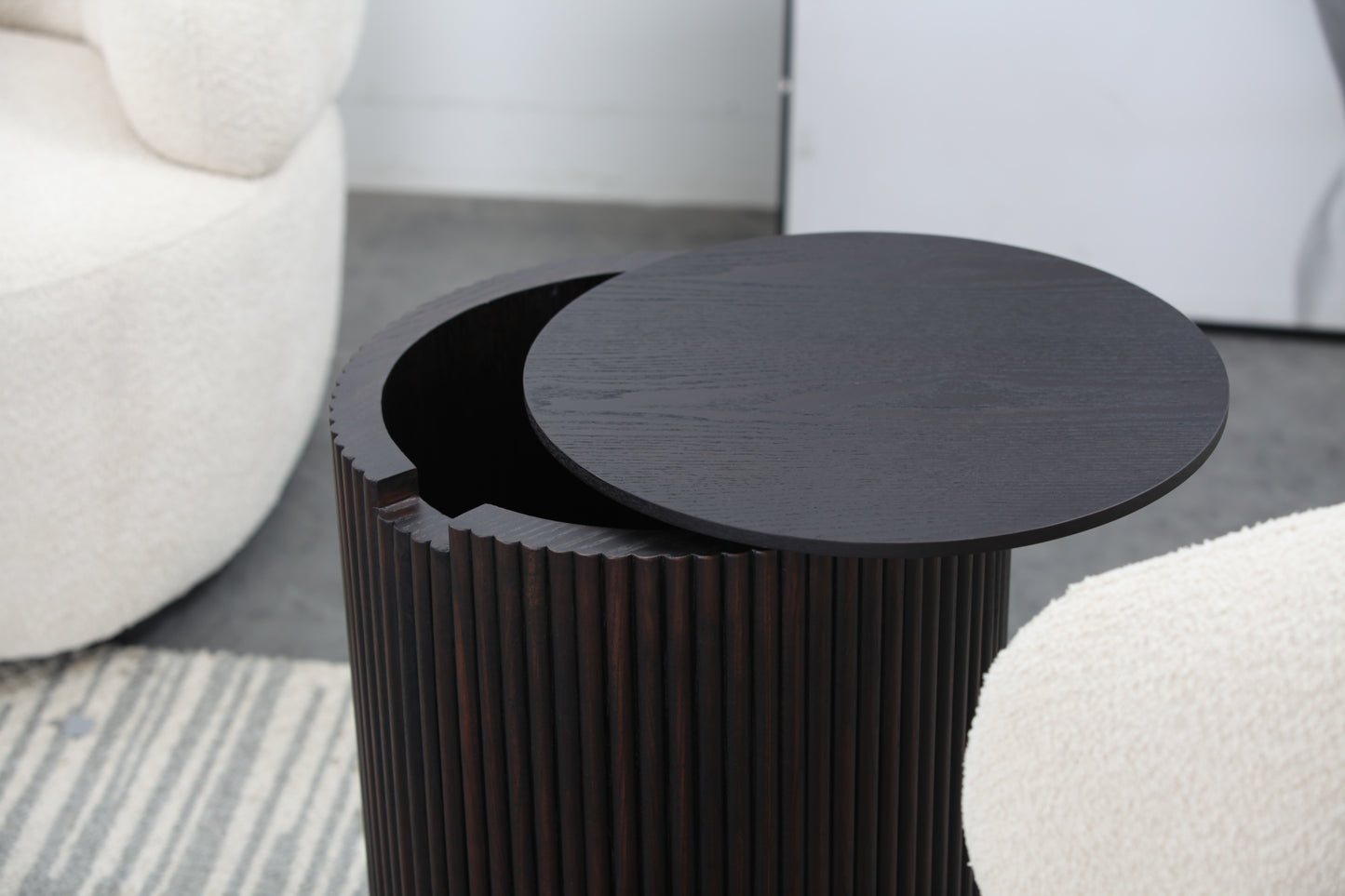 Sleek Smoky Color Round Coffee Table with Storage: Modern Industrial Style