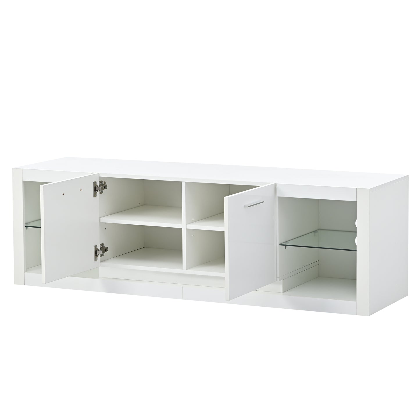 Glossy White TV Stand with LED Lights and Glass Shelves for TVs Up to 70'' - Stylish Entertainment Center