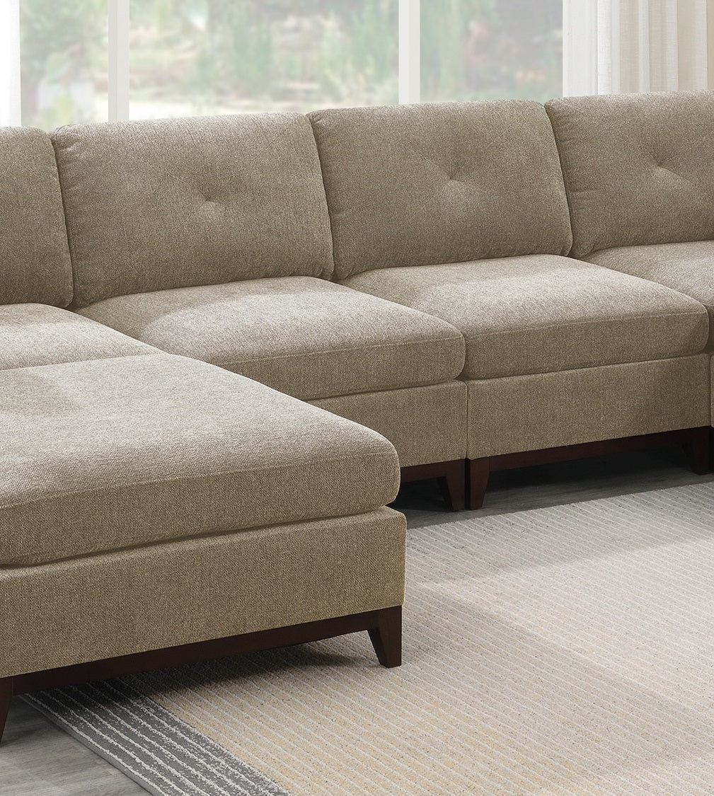 Camel Chenille Fabric Modular Sectional Set with Armless Chairs and Ottomans