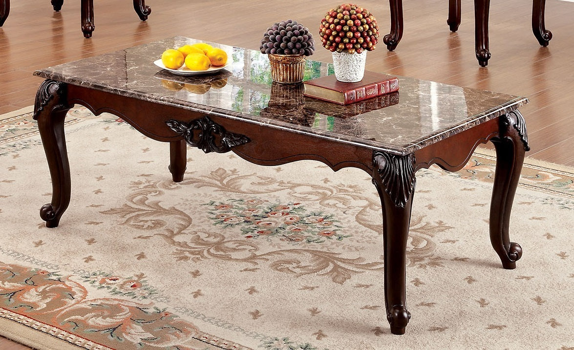 Traditional 3-Piece Living Room Table Set with Faux Marble Tops and Elegant Design