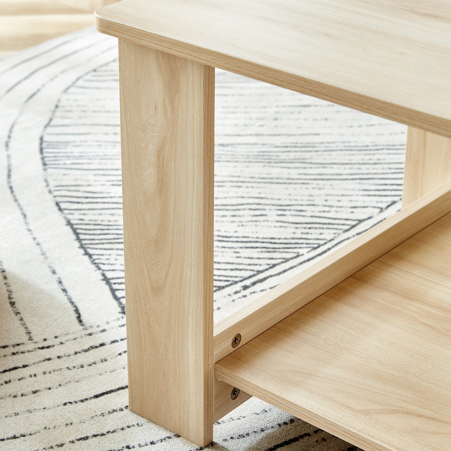 Modern Dual-Layer Log Textured Coffee Table with MDF Material