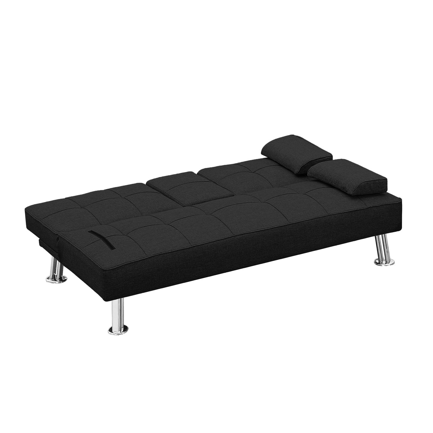 Modern Convertible Folding Futon Sofa Bed with2 Cup holders , Fabric Loveseat Sofa Bed with Removable Armrests and Metal Legs .