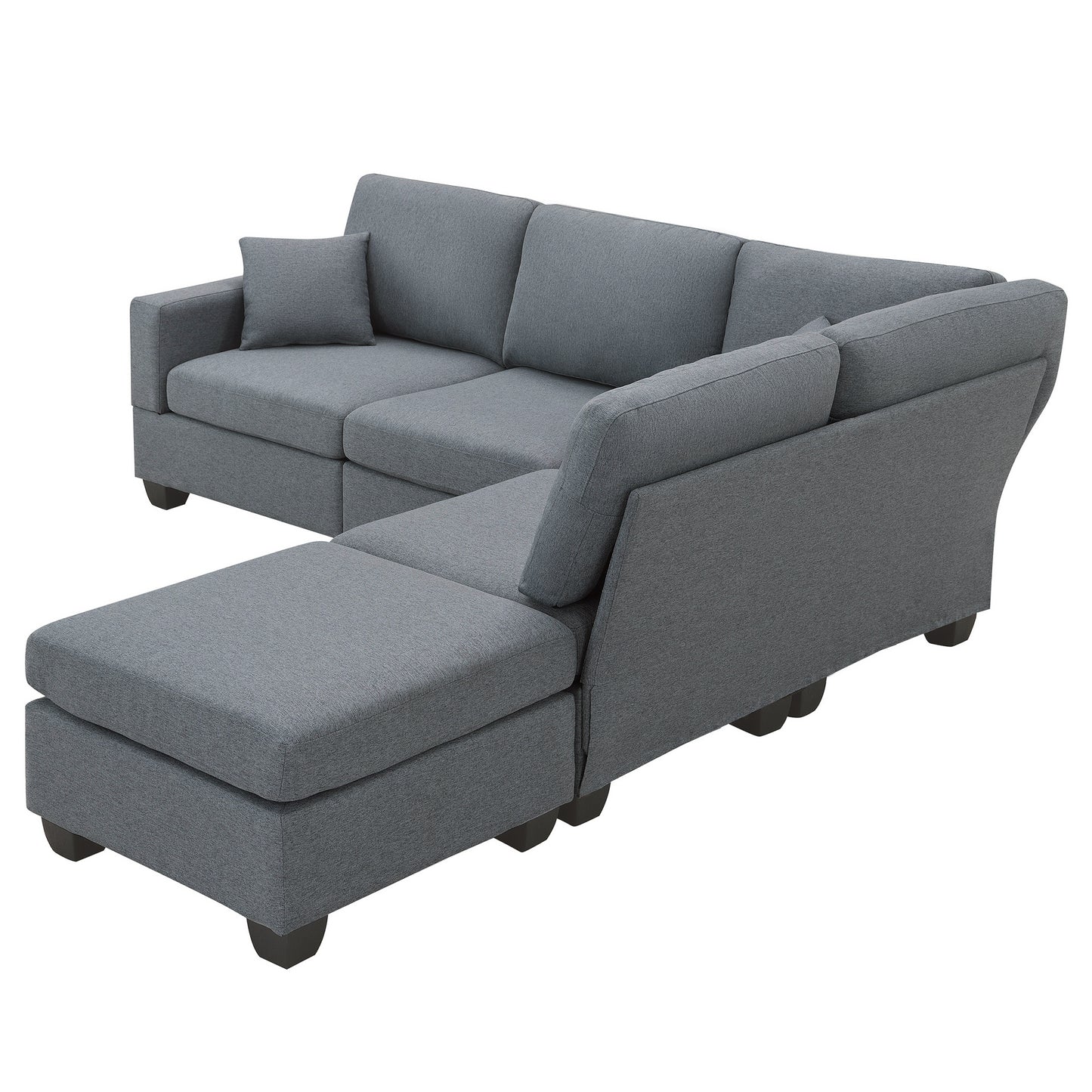 Modern L-Shaped Sectional Sofa Set with Convertible Ottoman and 2 Pillows