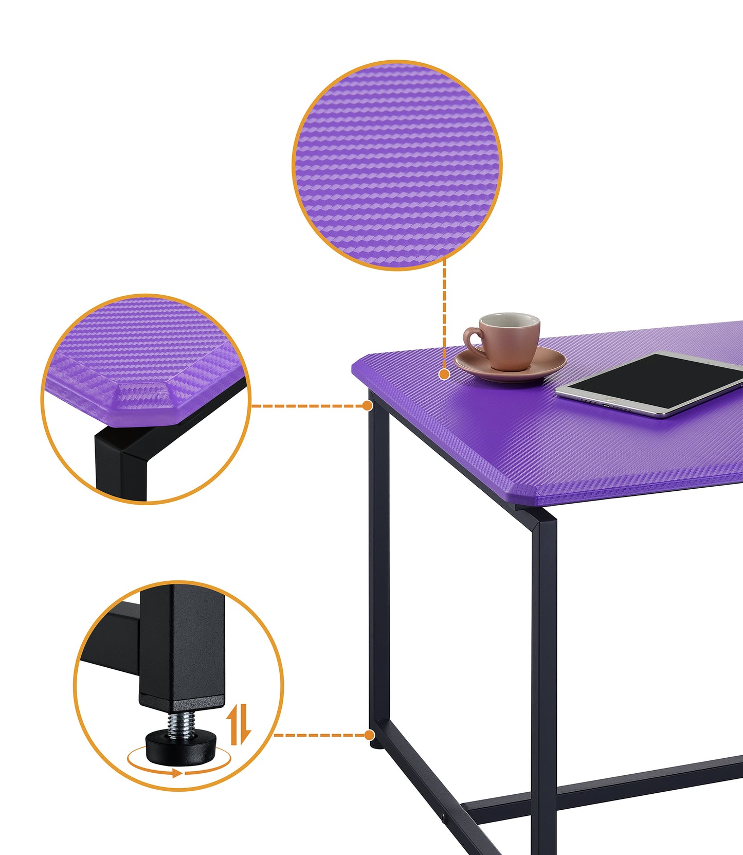 Violet Carbon Fiber Coffee Table and End Table Set with Unique Design