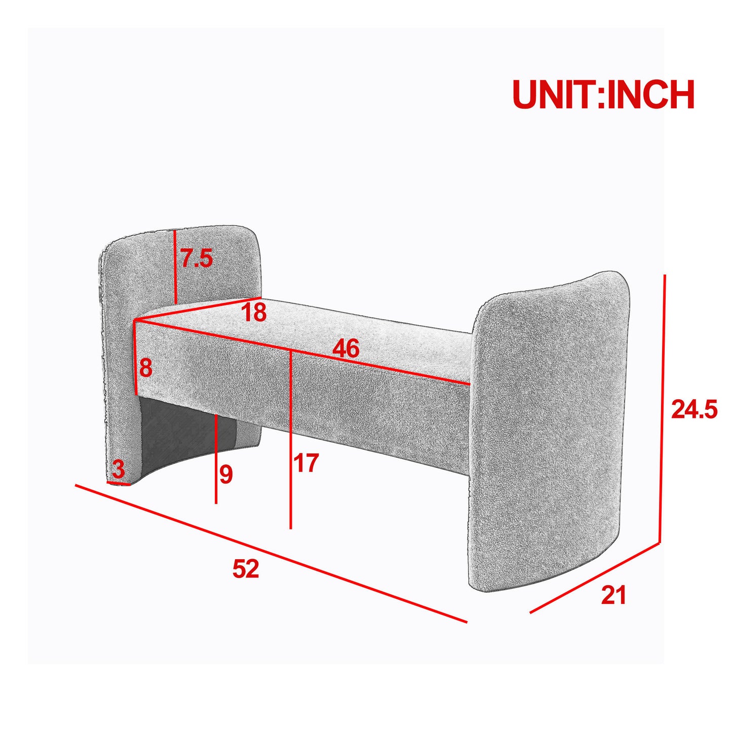 Welike 52" Bench for Bedroom End of Bed Modern Contemporary Design Ottoman Couch Long Bench Window Sitting Fireplace Bench, Teddy