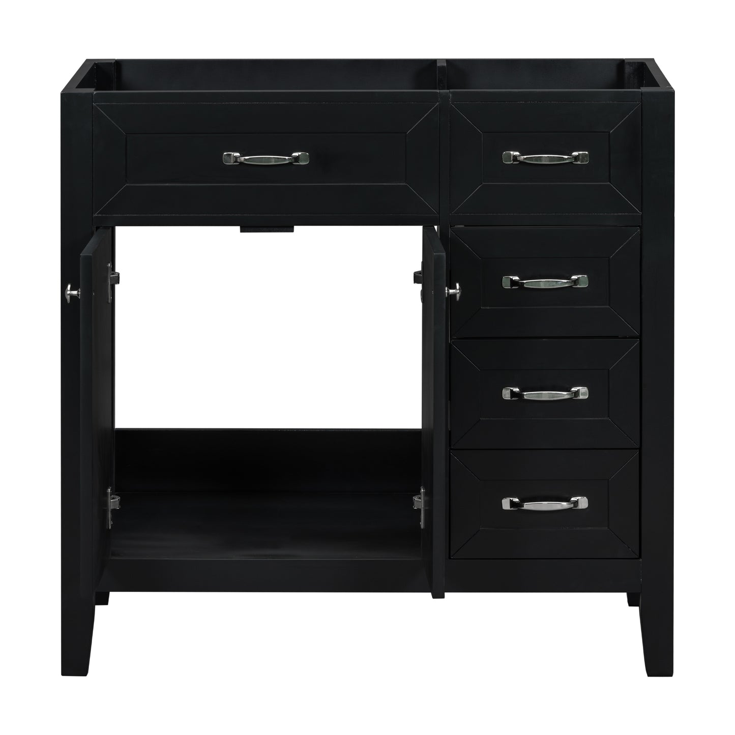 36" Bathroom Vanity without Sink, Cabinet Base Only, Bathroom Cabinet with Drawers, Solid Frame and MDF Board, Black