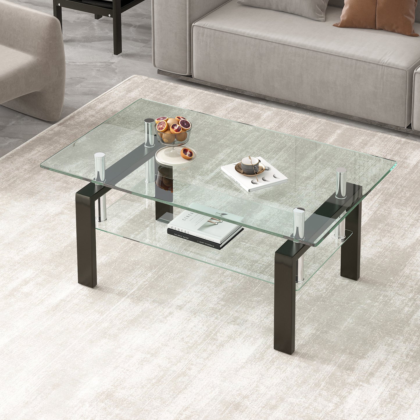 Contemporary 2-Layer Tempered Glass Coffee Table