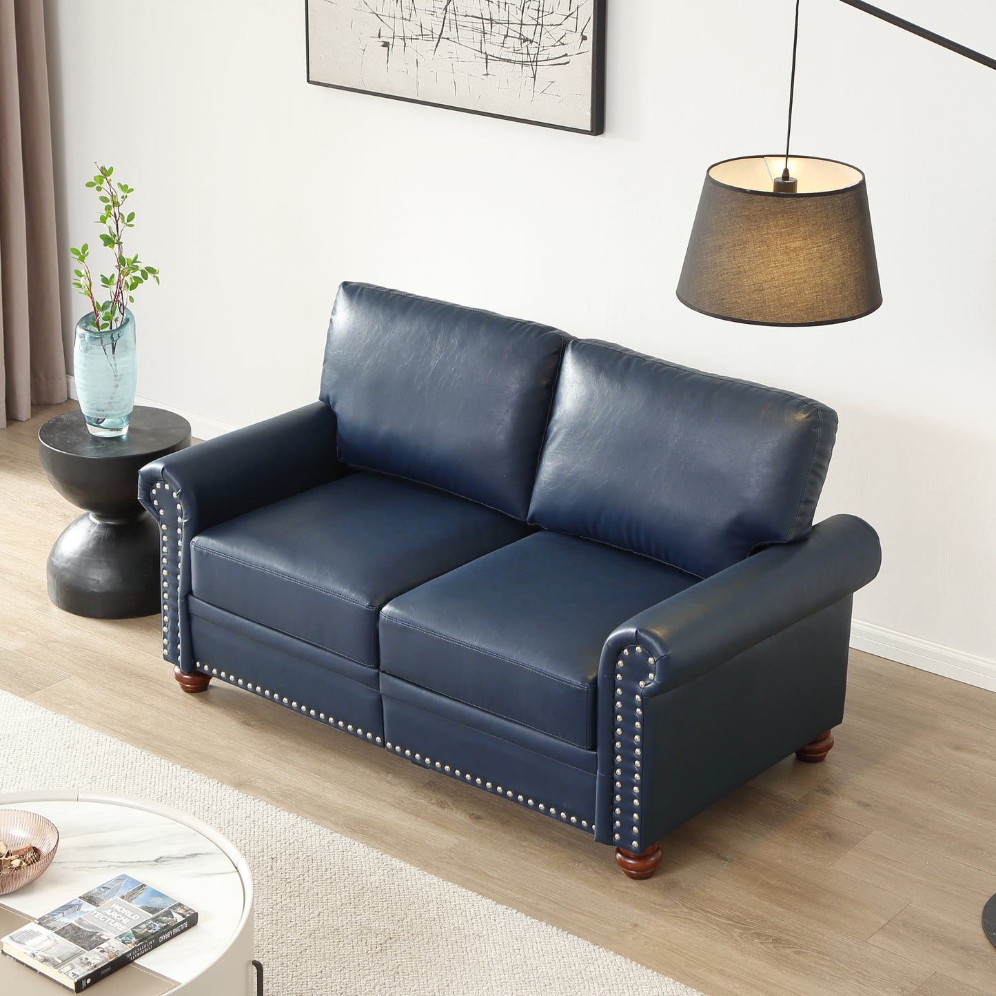 Living Room Sofa with Storage Sofa 2+3 Sectional Navy Blue Faux Leather