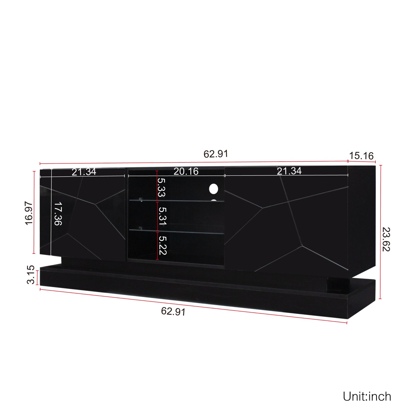 Sleek Black TV Stand with Color Changing LED Lights and Universal Entertainment Center