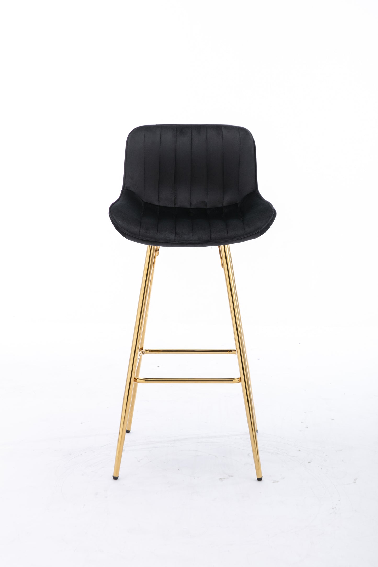 30 inch Set of 2 Bar Stools,with Chrome Footrest Velvet Fabric Counter Stool Golden Leg Simple High Bar Stool,black