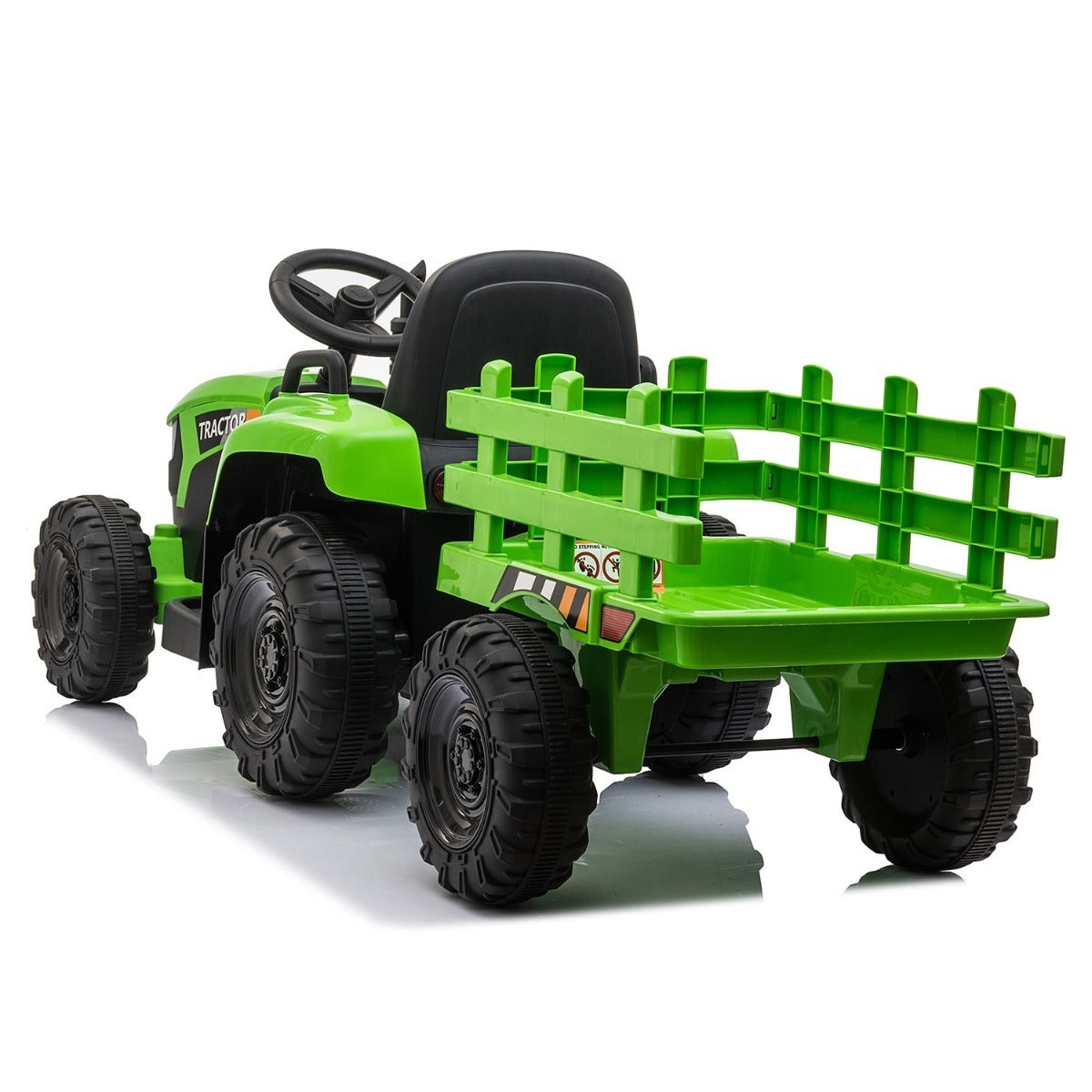 12V Kids Ride-On Tractor with Trailer and Music, Light Green Electric Car for 3-6 Year Olds