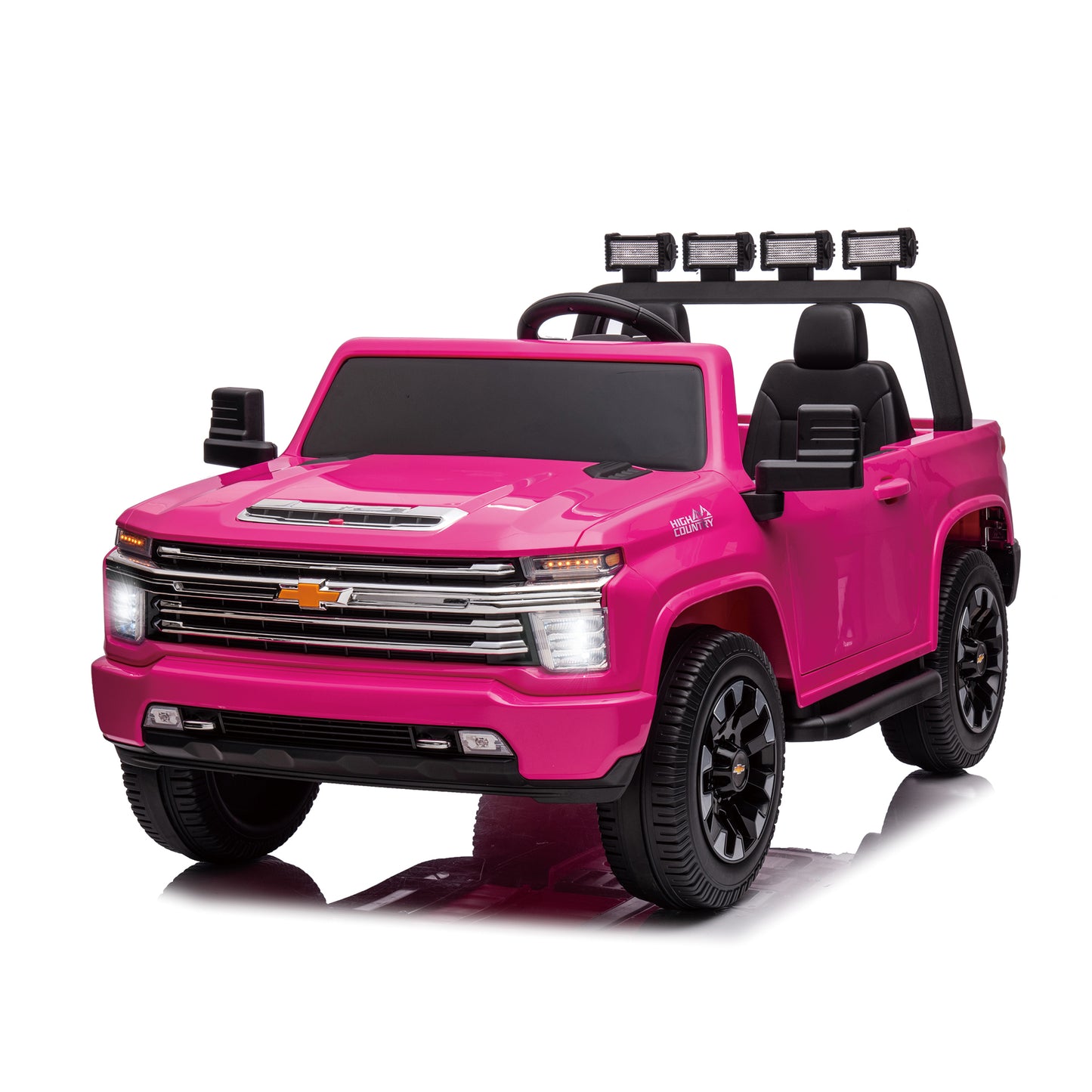 Pink, 24V 2 Seater Ride On Truck Car, Licensed Chevrolet Silverado HD Electric Car for Kids, 4WDmotors, with2.4G Remote Control, Metal Suspension, Soft Start, FM/Bluetooth/Music, LED Light,Toys Gifts