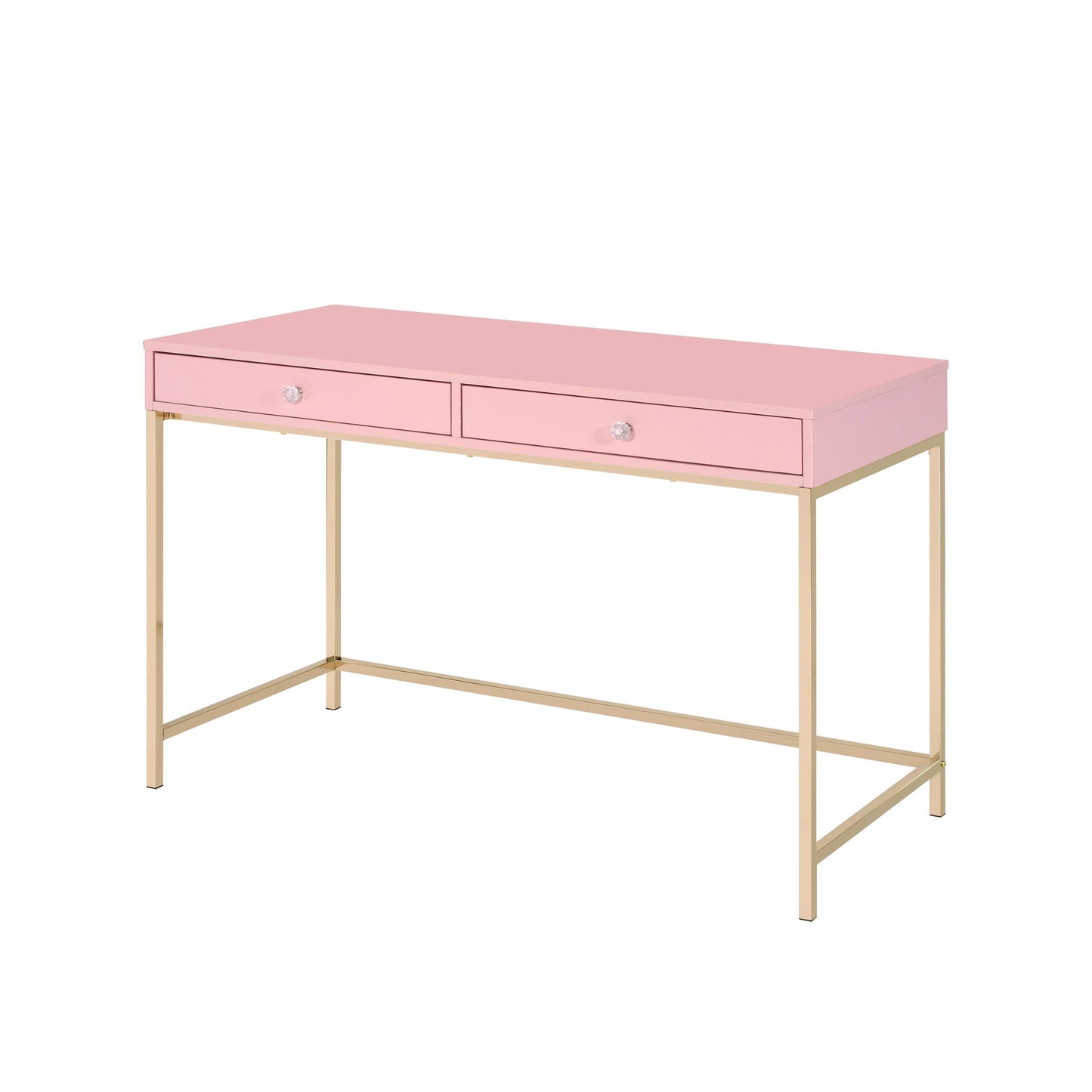 Elegant Pink and Gold Writing Desk with Storage Drawers