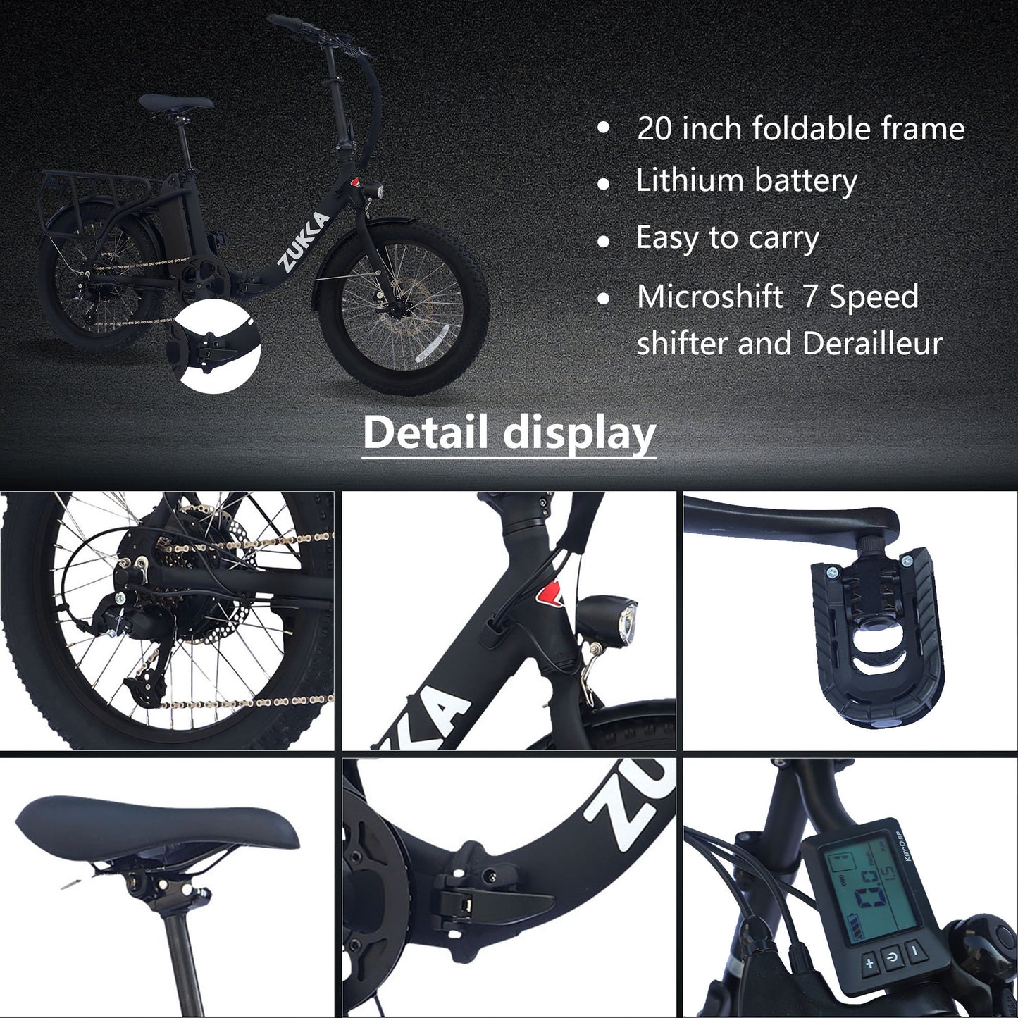 Electric Bike for Adults, 500W Motor 25MPH Max Speed, 48V 10AH Removable Battery, 20" Fat Tire Foldable Electric Bike  and 7-Speed Electric Bicycles