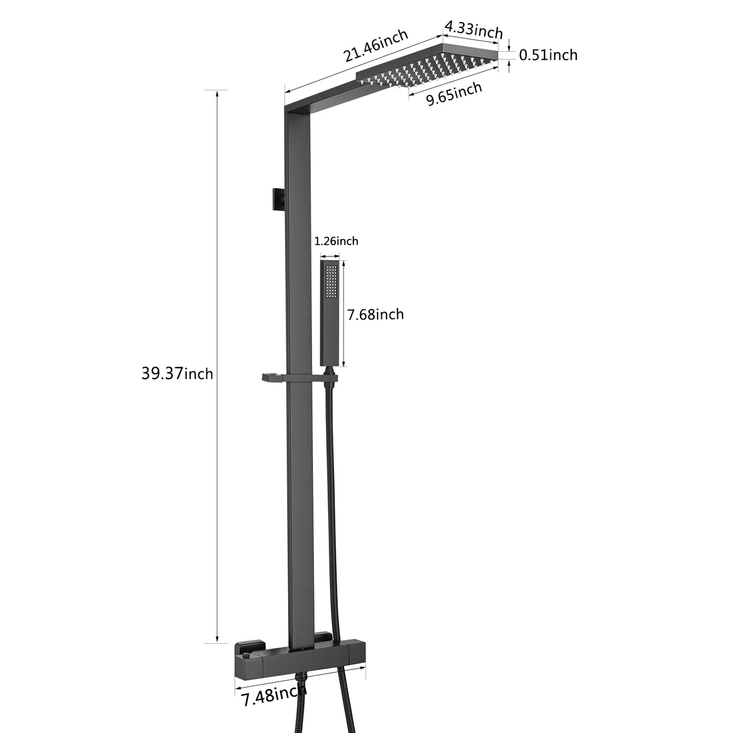 Matte Black 2-Function Thermostatic Shower System With Rainfall Shower Head