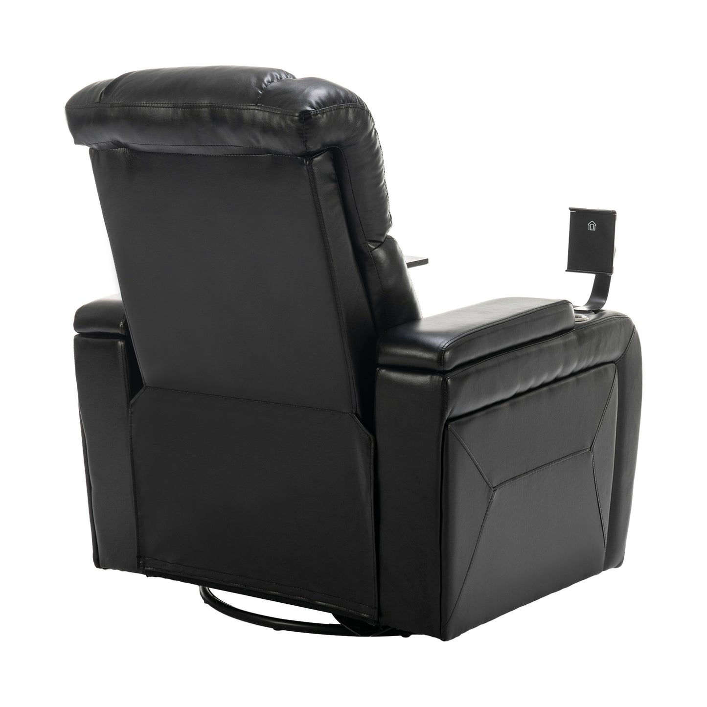 Luxury Black Swivel Recliner Chair with Tray Table, Phone Holder, and USB Port