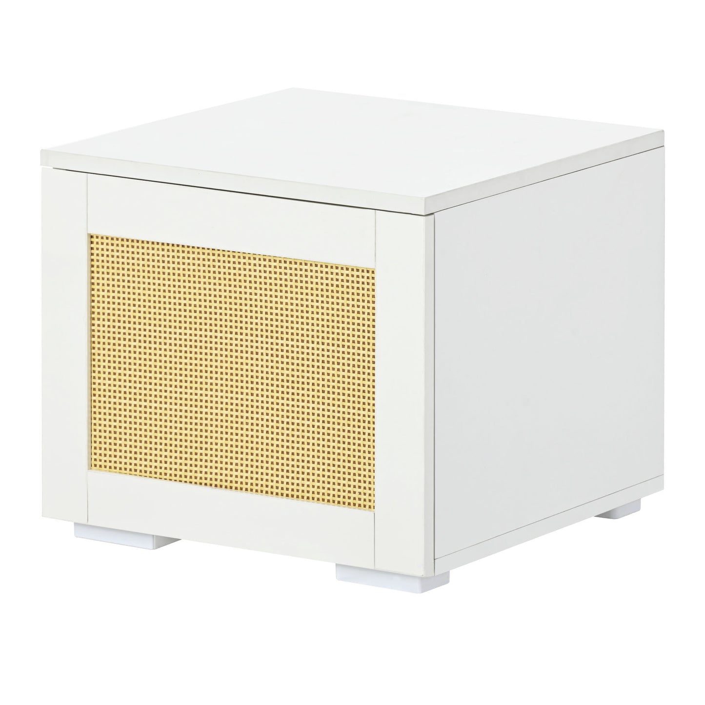 Modern White LED Entertainment Center with Rattan Style Accents and Color Changing Lights