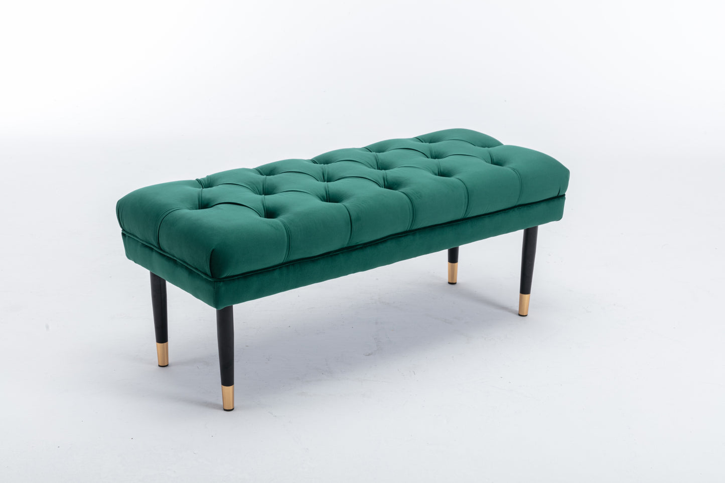 Tufted Bench Modern Velvet Button Upholstered Ottoman enches Bedroom Rectangle Fabric Footstool with Metal Legs for Living Room Entryway,Green