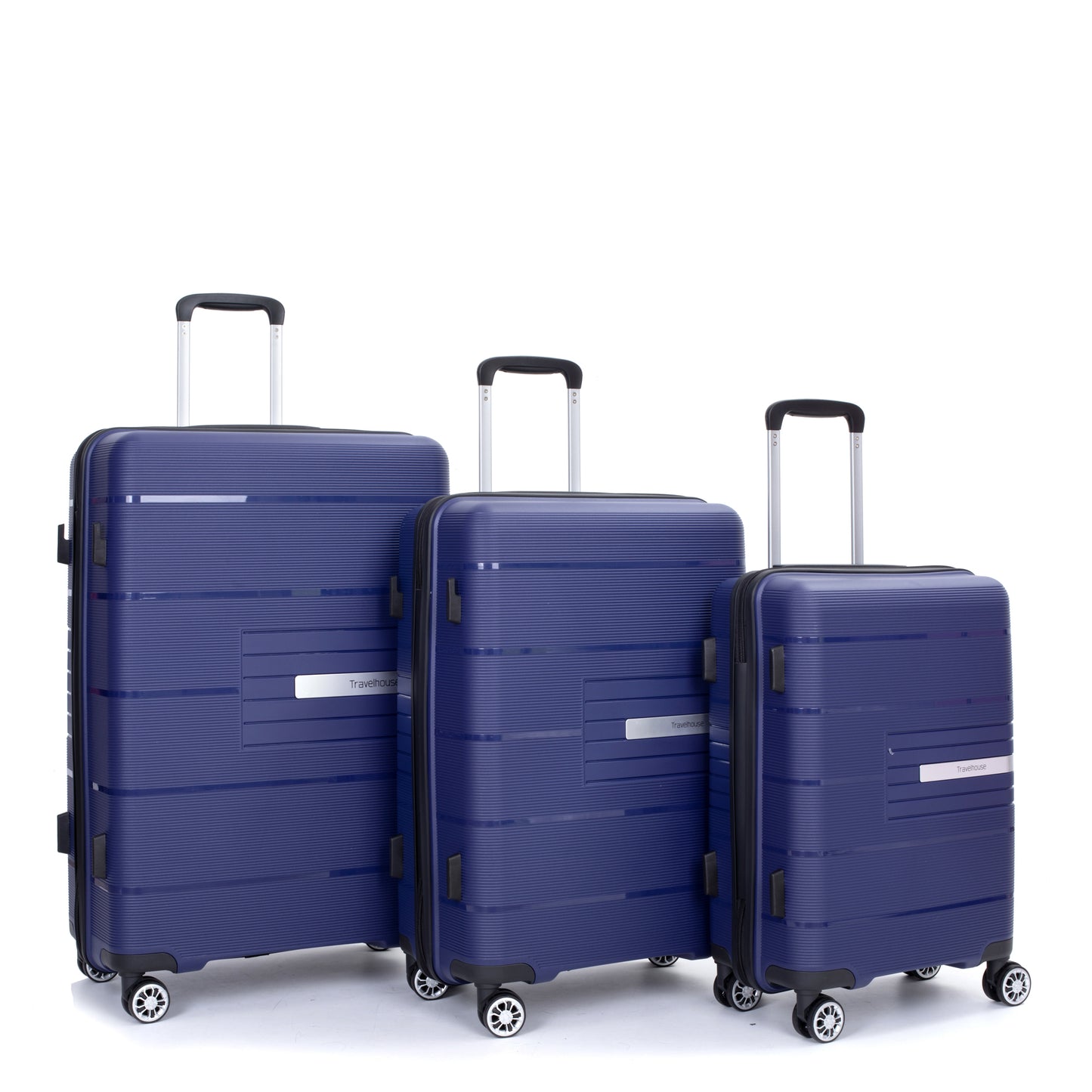 Hardshell Suitcase Double Spinner Wheels PP Luggage Sets Lightweight Durable Suitcase with TSA Lock,3-Piece Set (20/24/28) , Navy