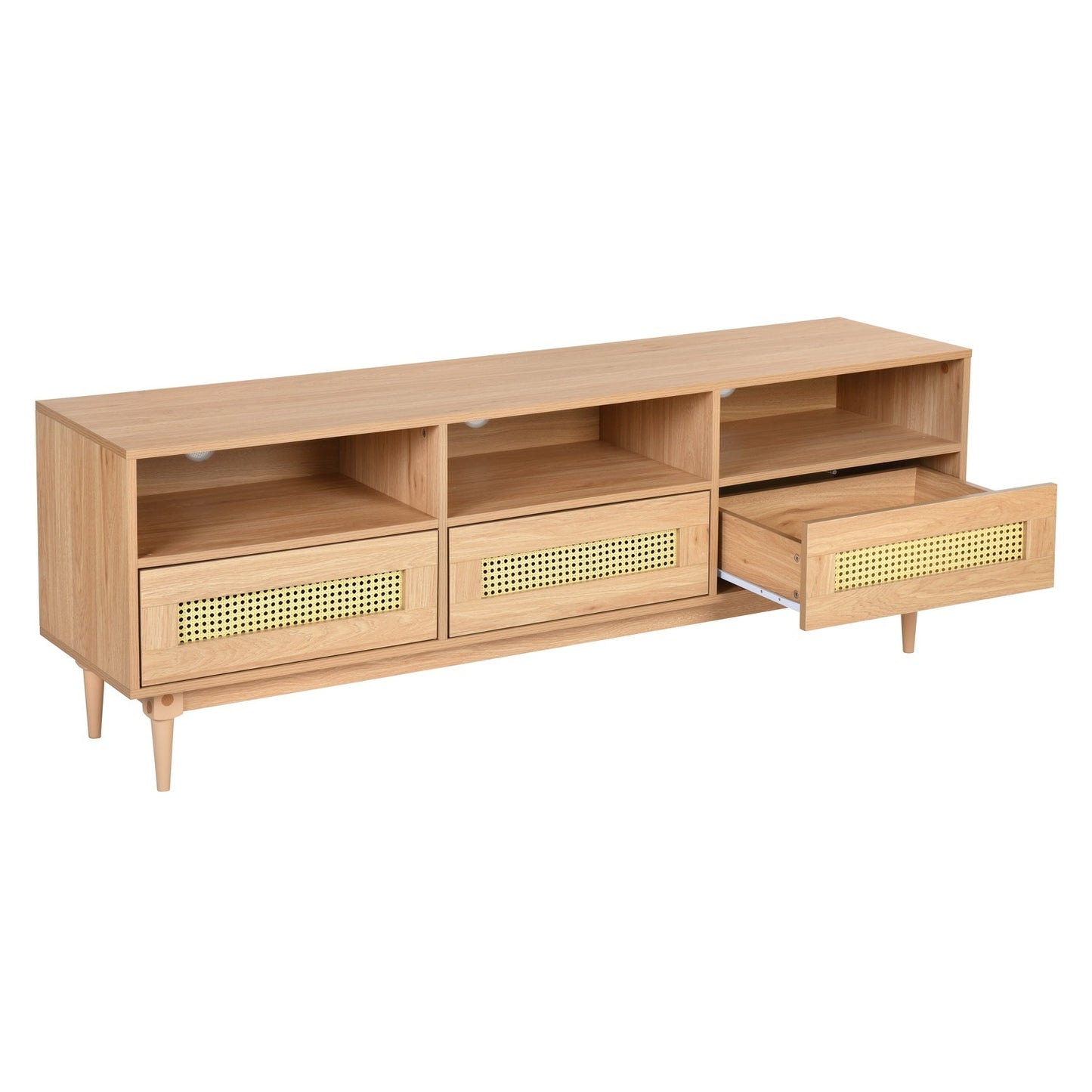 Entertainment Console with Rattan Storage for 65-70 inch TV