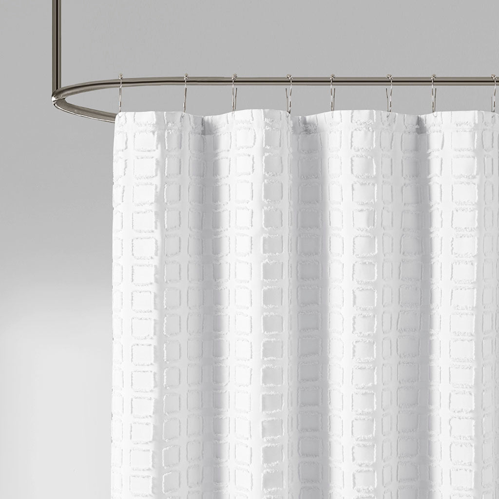 Sophisticated Solid White Geometric Shower Curtain